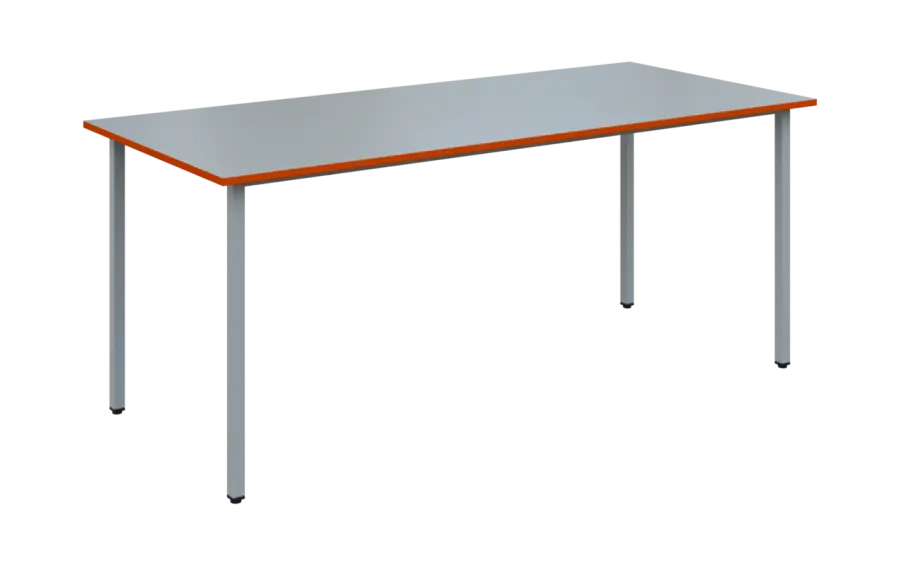 JSB 180N Jídelní stůl 1800 x 800 mm, deska šedá s hranou pomeranč / podnož stříbrná